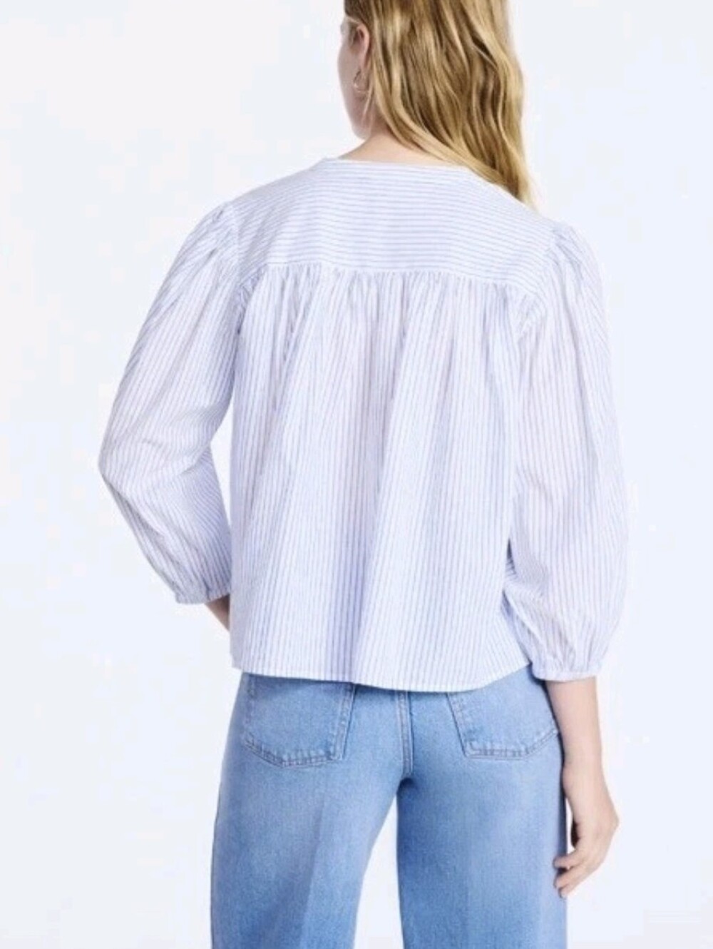 NWT Lot Of 2 Free Assembly Cotton Shirred Button Down Blouses Size XS - Picture 6 of 16